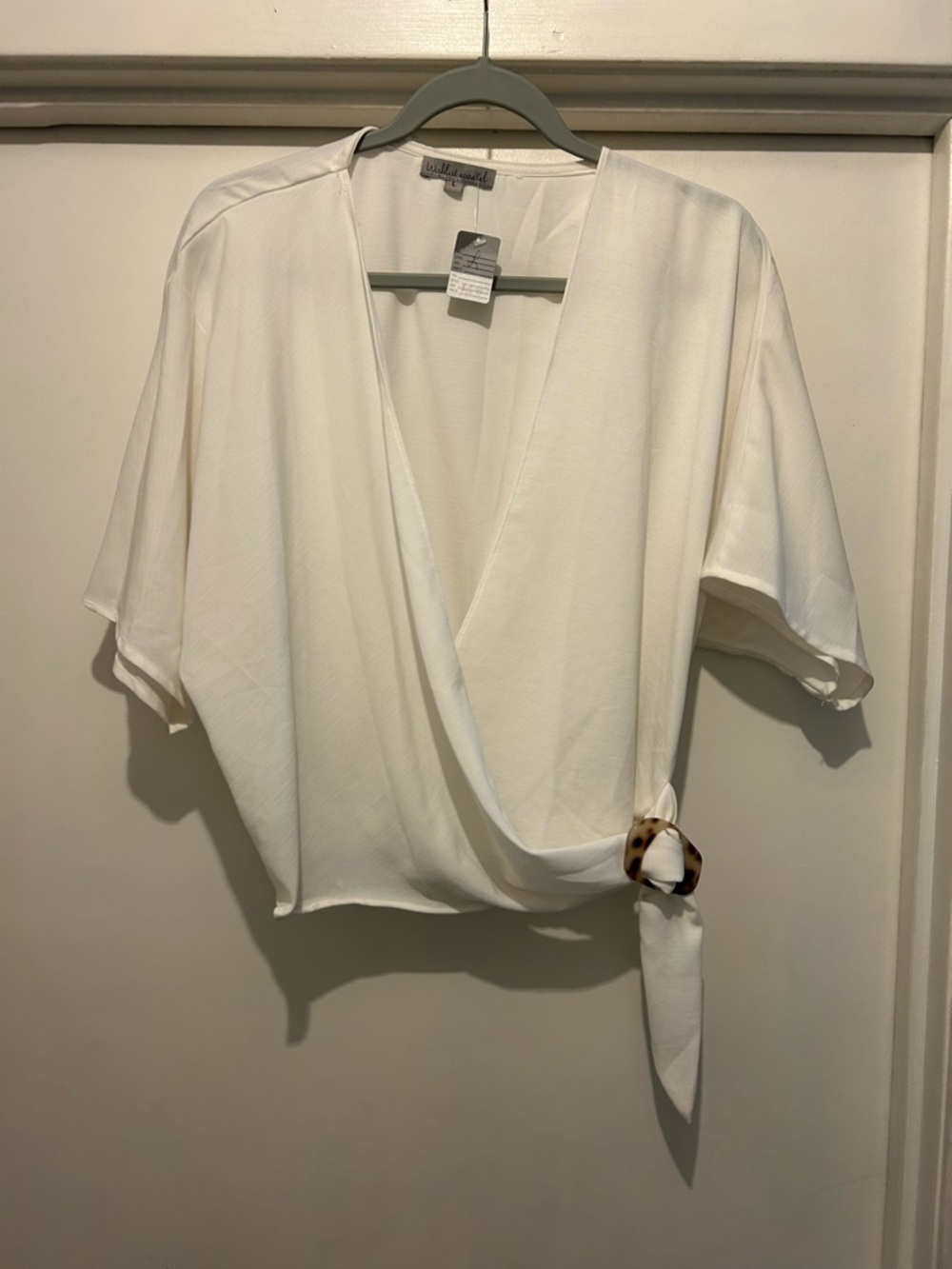 Wishlist Cream Wrap Blouse with Tortoiseshell Accent